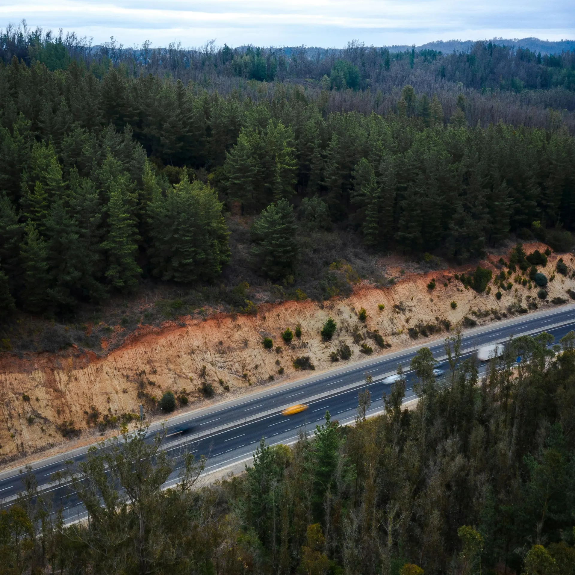 Conducción por una carretera abierta de paisaje seco